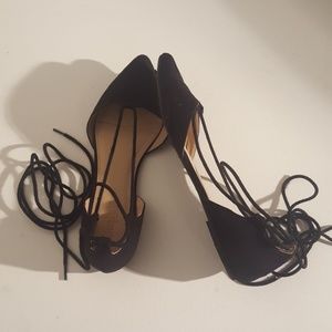 Black Ankle Wrap flats